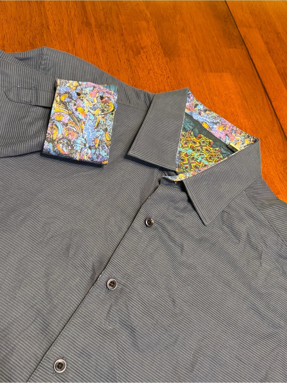 Robert Graham Mens L Blue Flip Cuff Striped Long Sleeve Button Down Shirt